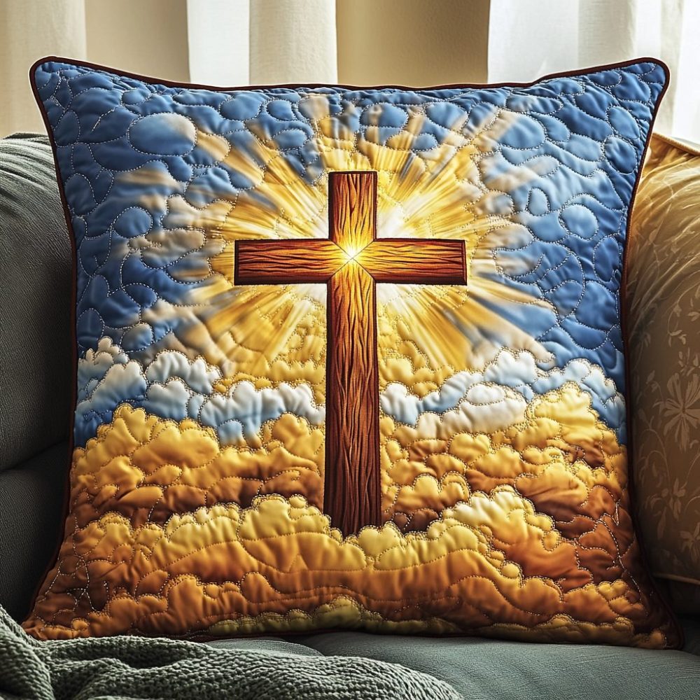 Fields & Florals Quilted Throw Pillow Cover — Pastoral Decorative Cushion, Soft Layered Texture, Charming Country Home Accent