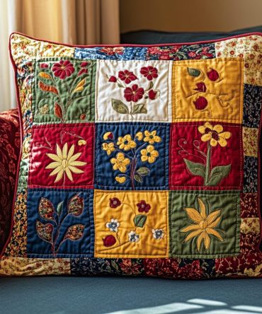 Vintage Charm Quilted Pillow Cover - Retro Floral Throw Pillowcase For Classic & Shabby Chic Home, Soft Quilted Decorative Cushion Case