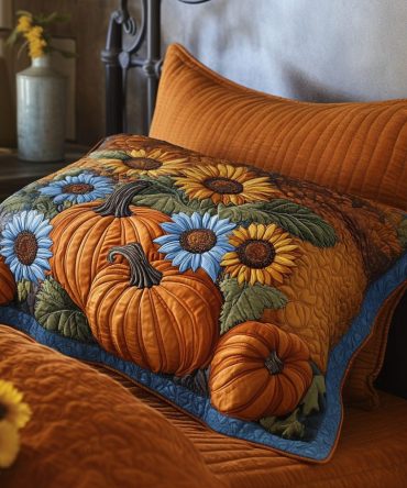 Autumn Bliss Quilted Pillowcase — Warm Fall Floral & Leaf Motifs, Soft Quilted Accent For Seasonal Bedding & Cozy Living Spaces