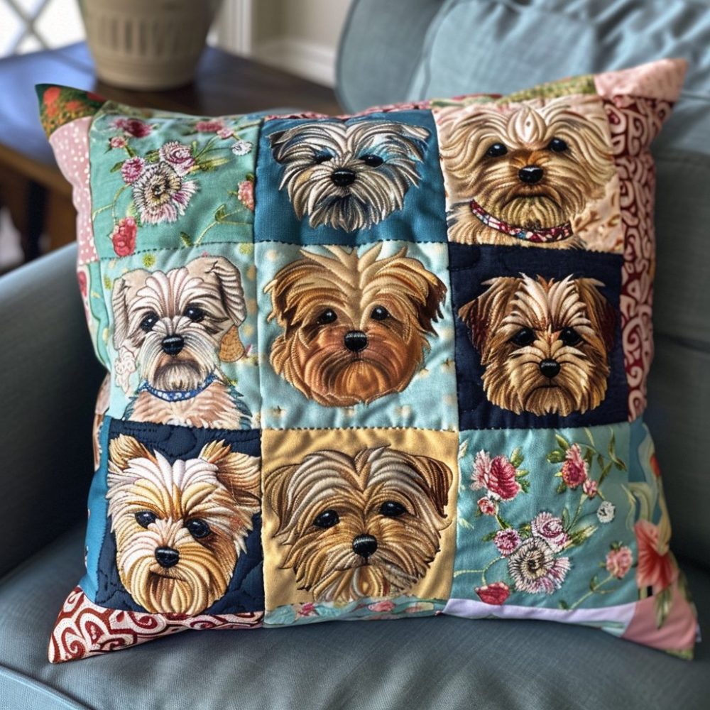Terrier Tapestry Quilted Pillow Cover — Vintage-Inspired Dog Motif Cushion For Eclectic, Country & Pet-Friendly Interiors