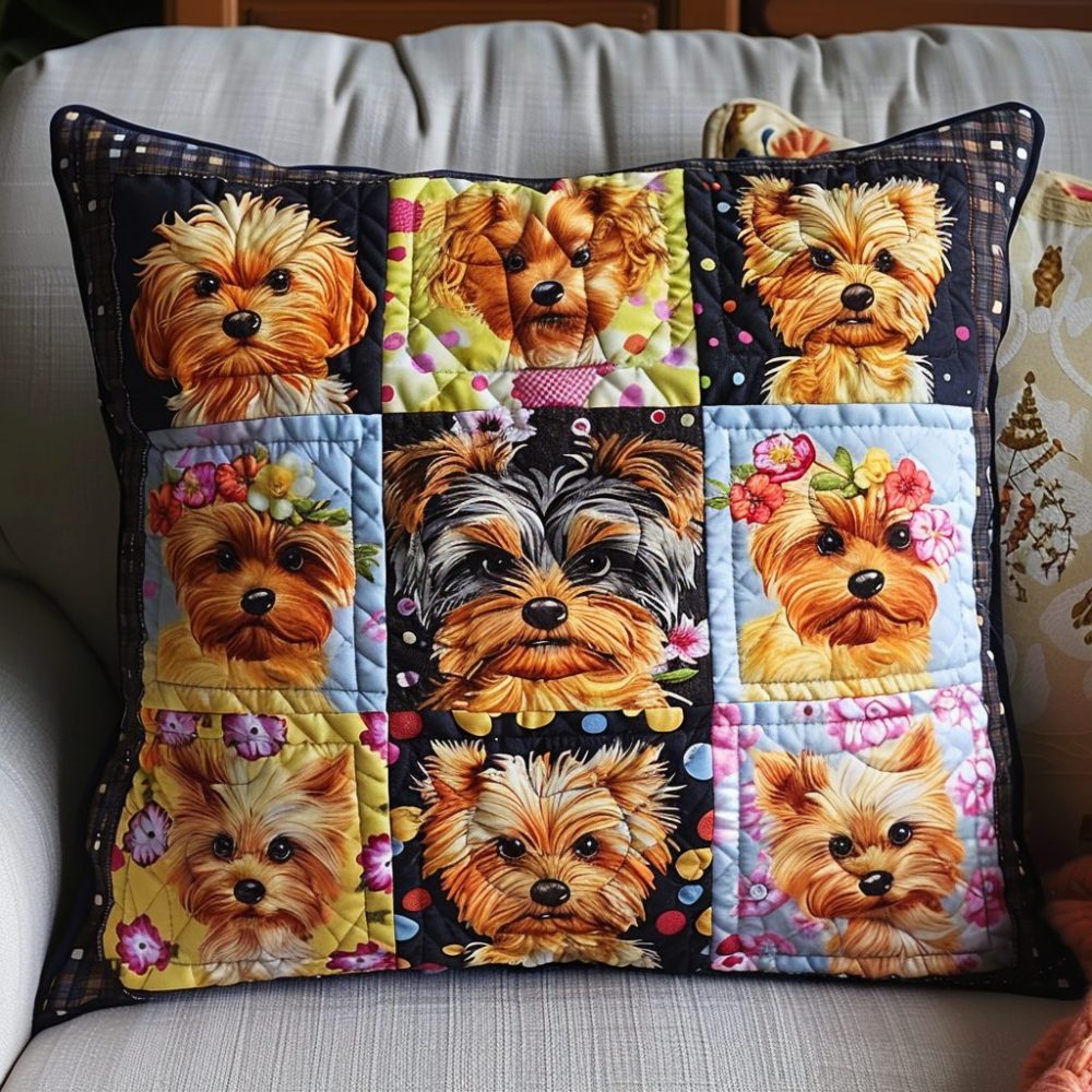Yorkie Love Quilted Decorative Pillow Cover — Heartfelt Yorkshire Terrier Cushion For Living Room, Pet-Themed Gift Idea