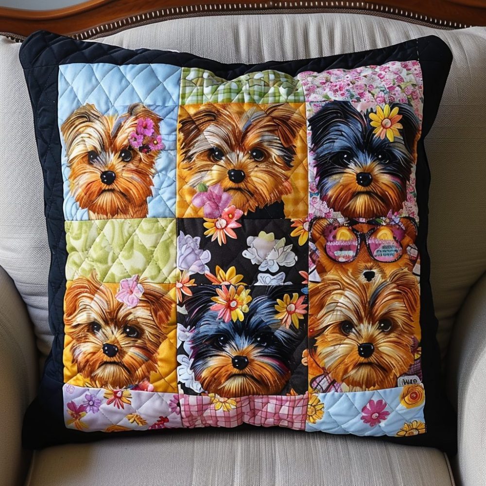 Yorkie Delight Quilted Decorative Pillow Cover — Charming Yorkshire Terrier Cushion For Cozy Living Spaces & Thoughtful Gifts