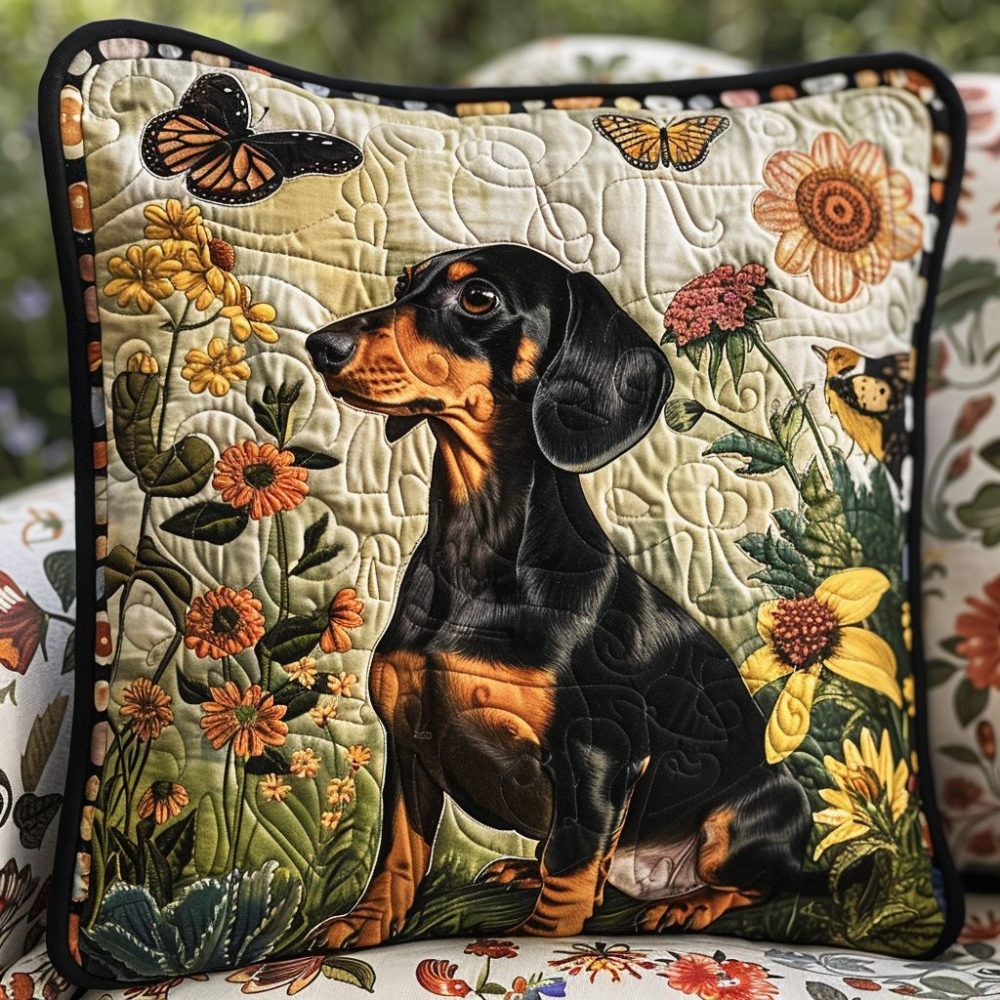 Loyal Paws Dachshund Quilted Pillow Cover - Heartfelt Dog Lover Gift, Soft Quilted Cotton, Durable Stitching, 18X18