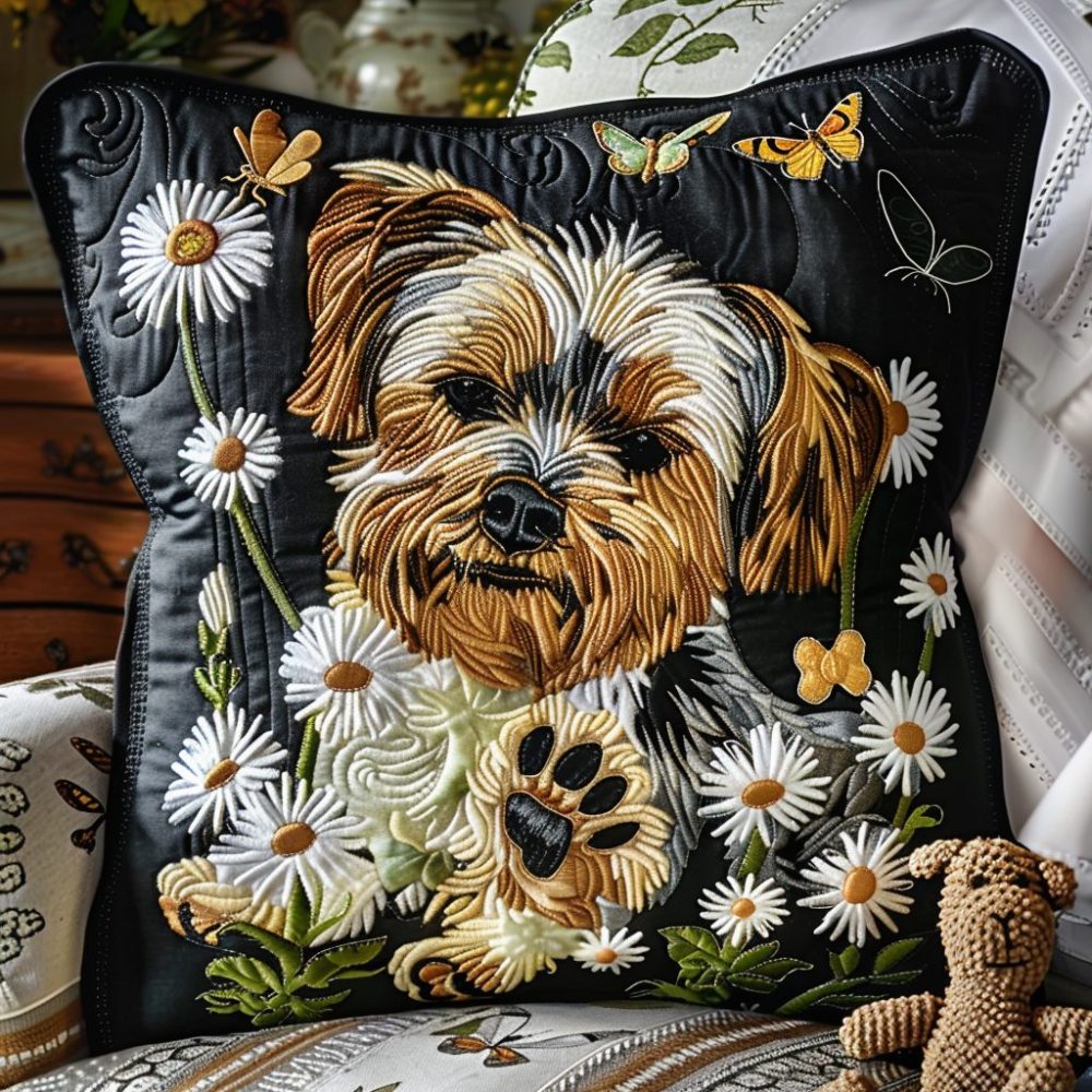 Cozy Quilted Yorkie Decorative Pillow Cover — Soft Cotton-Blend, Machine-Washable Throw Pillowcase For Yorkie Lovers, Home & Gift