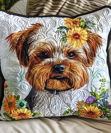 Yorkshire Heart Quilted Pillow Cover - Romantic Yorkie Decorative Pillowcase For Bedroom, Sofa & Pet-Themed Decor