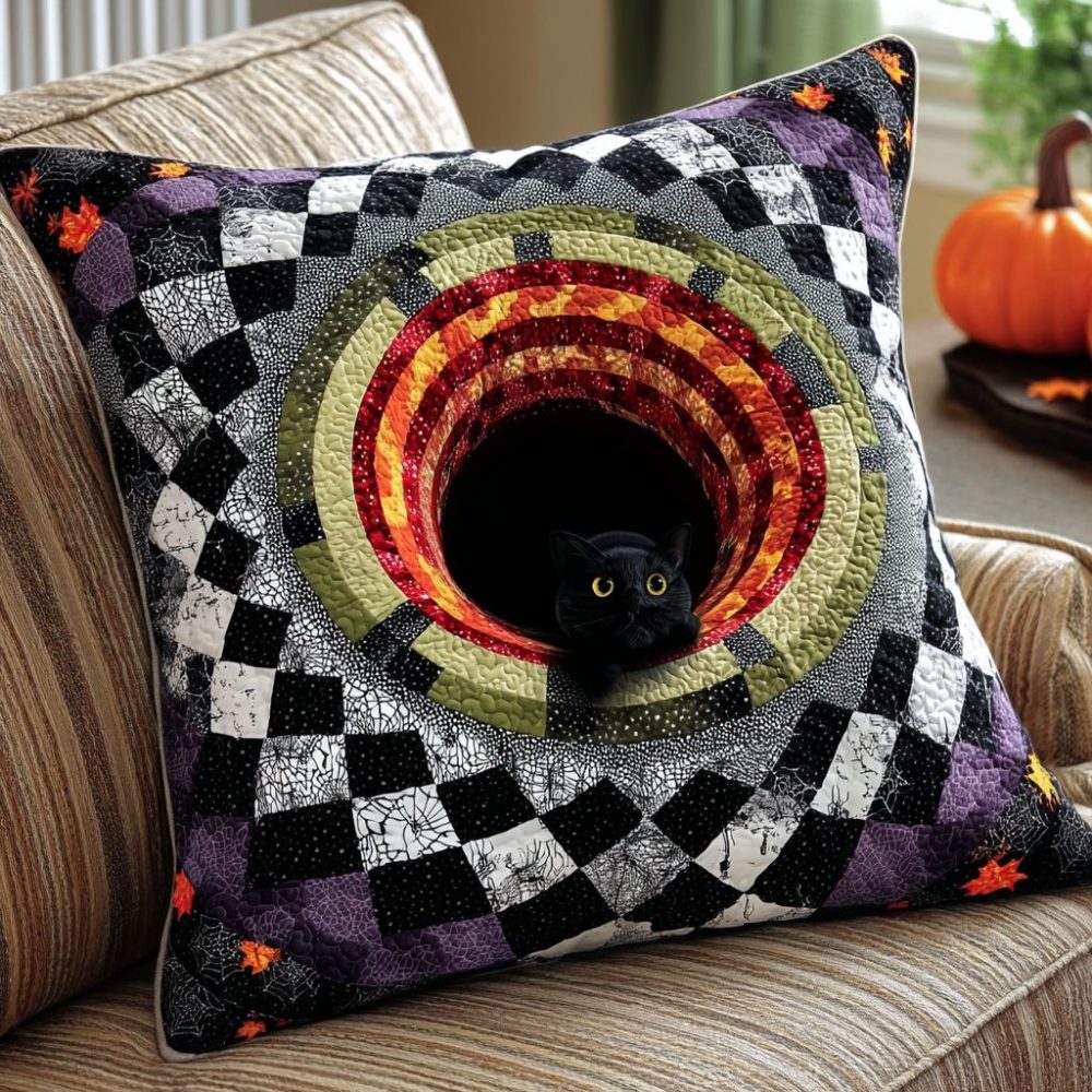 Pumpkin Shadow Quilted Throw Pillow Cover — Spooky Chic Autumn Decorative Cushion Case For Halloween & Fall Styling