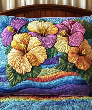Hibiscus Harmony Quilted Floral Pillow Cover — Tropical Cotton-Blend Decorative Throw For Bright, Relaxing Bedroom Vibes