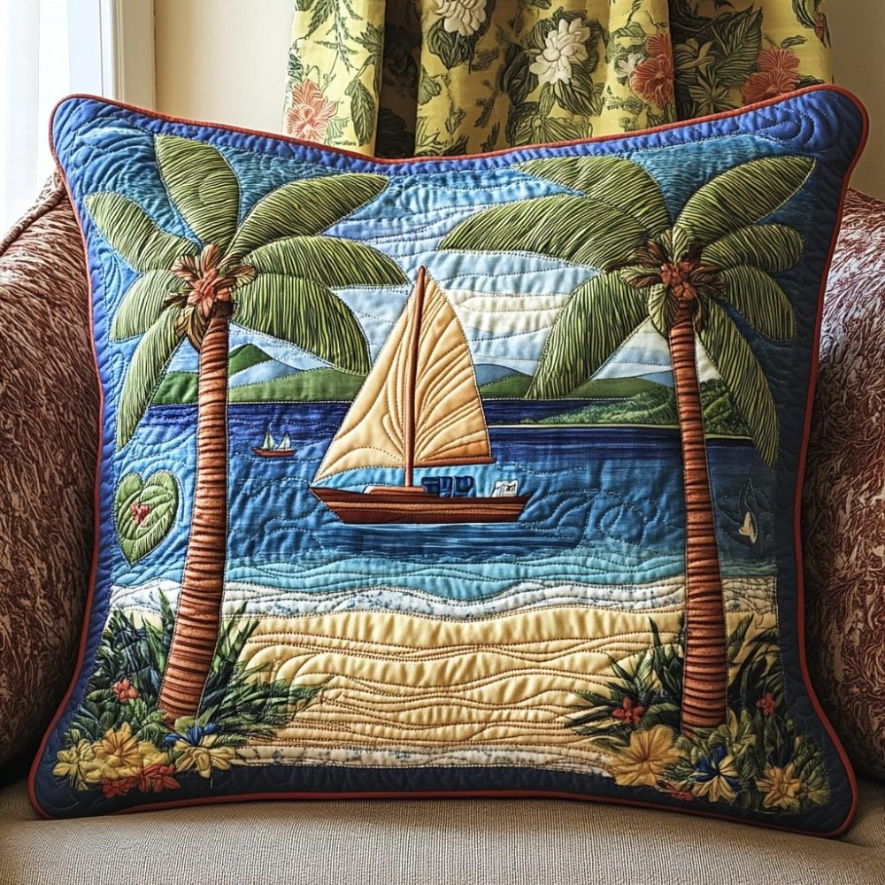 Coastal Comfort Quilted Pillow Cover — Beachy Cotton Decorative Sham With Sea-Inspired Design, Soft & Hypoallergenic, Machine-Washable