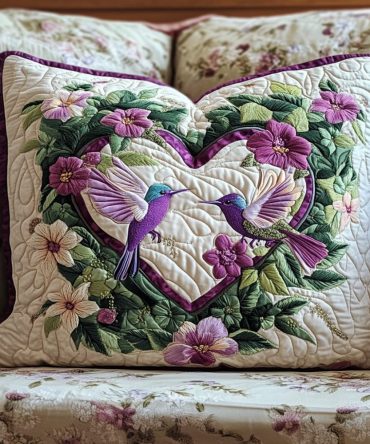 Petal Pair Quilted Floral Pillow Cover — Elegant Paired Blossom Throw Pillow Case, Soft Cotton Blend Decorative Accent For Bedroom, Living Room, Nursery