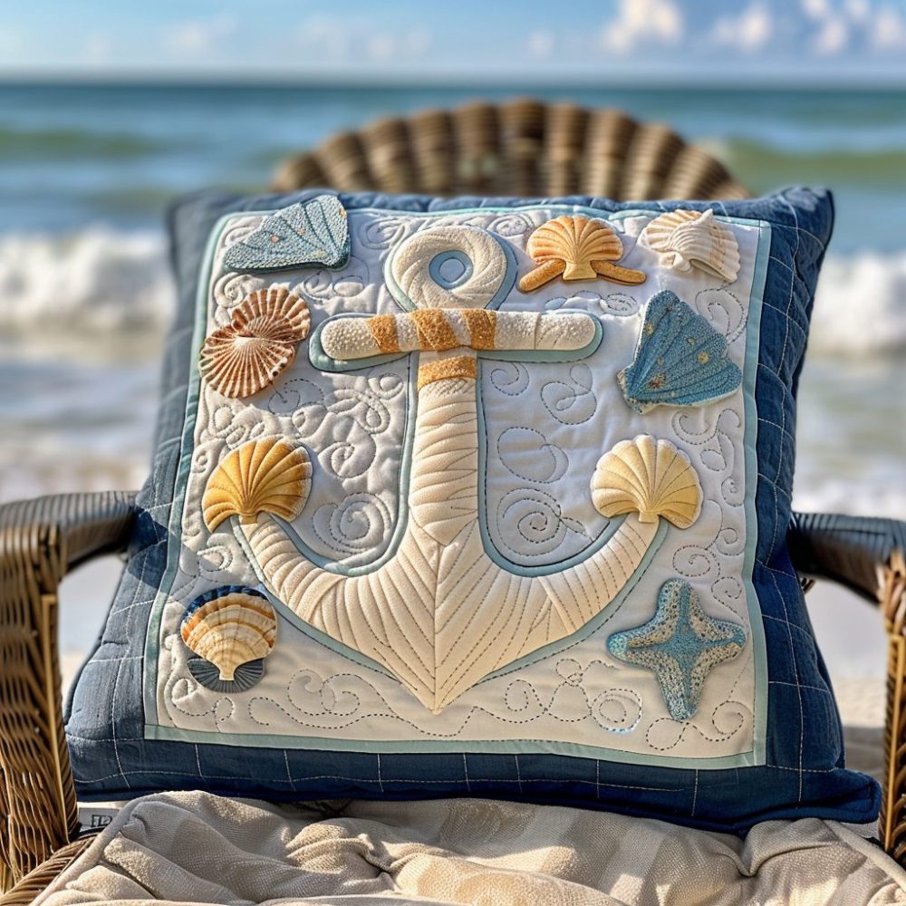 Seaside Serenity Quilted Pillow Cover — Tranquil Coastal Design With Soft Quilting, Perfect For Nautical, Modern Farmhouse & Beach Interiors