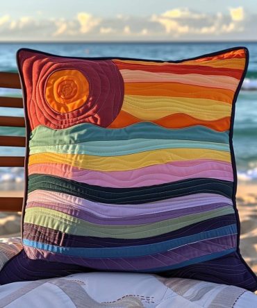 Sunset Surf Quilted Pillow Cover — Warm Sunset Hues & Textured Quilting For Beachy, Boho Or Coastal Living Spaces, Easy-Care Accent Sham