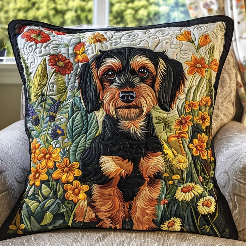 Yorkie Snuggle Quilted Pillow Cover — Cozy Yorkshire Terrier Cushion For Lounging, Snug Sofas & Heartfelt Pet-Lover Gifts