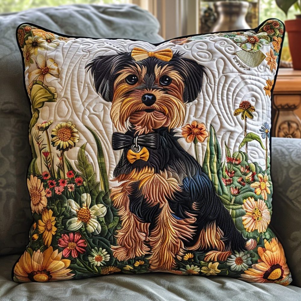 Adorable Terrier Dreams Quilted Pillow Cover - Soft Dog-Themed Decorative Pillowcase For Cozy Sofa & Bedroom Accents