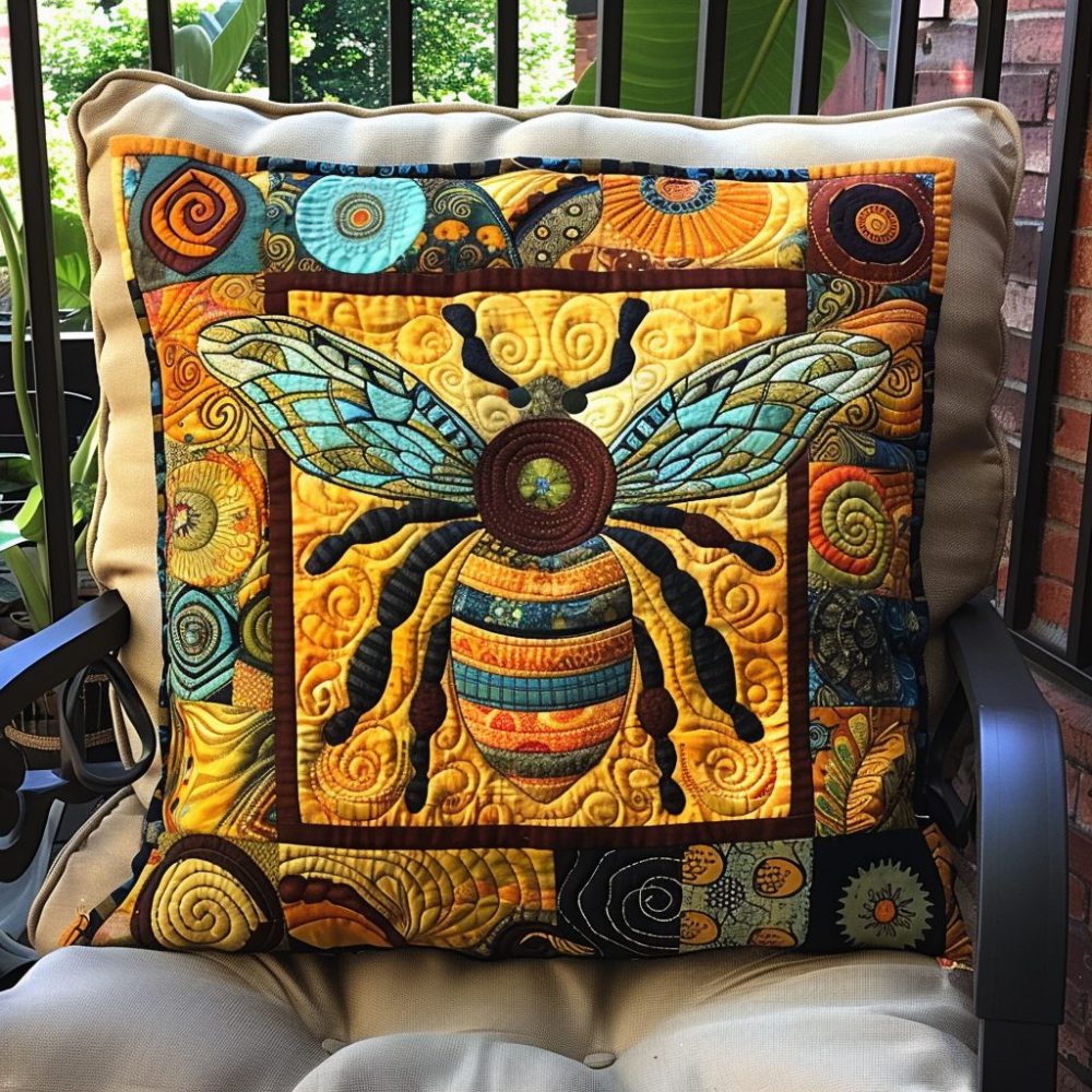 Premium Quilted Bee Pillowcase — Embroidered Honeybee Accent Cover For Bed & Sofa, Luxury Cotton, Farmhouse Décor (Buy Gift-Ready)