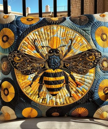 Regal Honeybee Embroidered Quilted Pillowcase — Elegant Accent Pillow Cover For Living Room, Bedroom & Gift Occasions