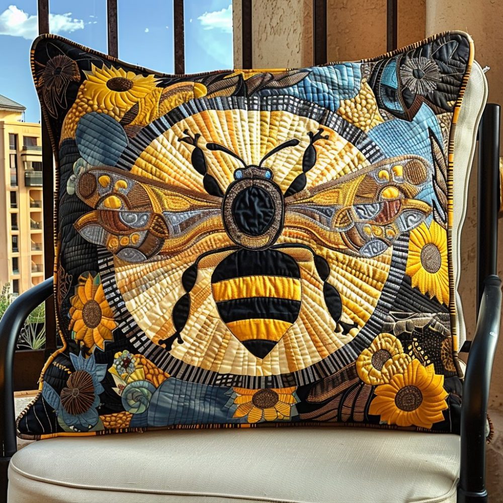 Bee Harmony Quilted Pillow Cover — Delicate Embroidered Bee Accent For Cozy Farmhouse Bedrooms & Living Rooms, Soft Cotton