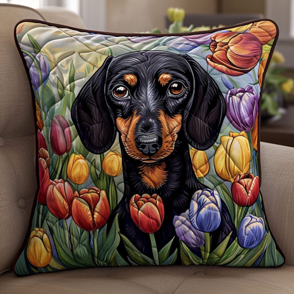 Royal Dachshund Quilted Pillow Cover - Regal Black Sausage Dog Portrait, Luxe Home Accent, Soft Cotton, 18X18