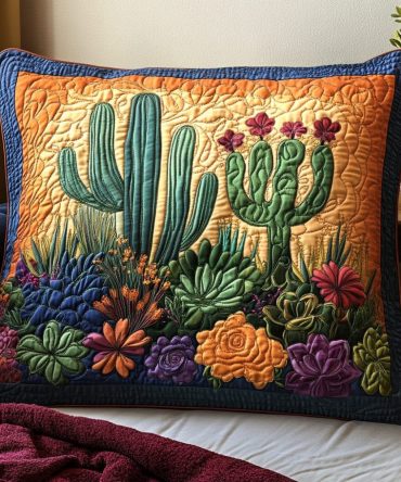 Sunset Glow Quilted Pillow Cover — Golden Ombre Sunset Embroidered Design, Cozy Decorative Pillowcase For Bed, Sofa & Coastal Homes