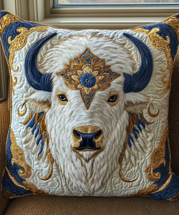 Tribal Herd Quilted Accent Pillow Cover - Ethnic Animal Print Throw Pillowcase For Boho Living Room, Durable Quilted Decorative Cushion Case