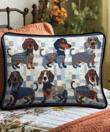 Playful Blue Dachshund Quilted Pillowcase – Adorable Dog-Themed Throw Pillow Cover, Durable Cotton Blend, Perfect Accent For Nursery Or Living Room
