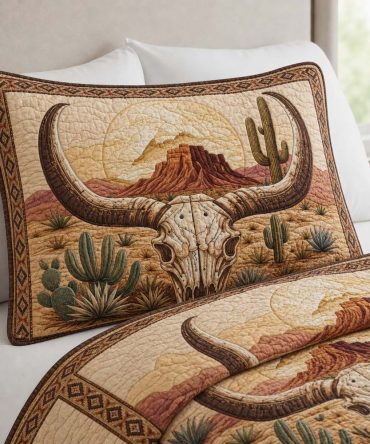 Desert Skull Texas Quilted Pillow Cover — Bold Southwestern Skull Motif Decorative Pillowcase, Durable Cotton-Blend Accent For Statement Decor