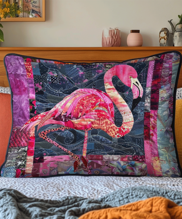 Pink Flamingo Quilted Pillowcase – Tropical Decorative Pillow Sham For Girls’ Rooms & Beachy Home Decor, Soft Cotton Blend, Machine-Wash Friendly