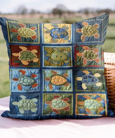 Sea Turtle Coastal Quilted Pillowcase Cover — Nautical Decorative Pillow Sham, Soft Cotton-Blend, Breathable & Easy-Care