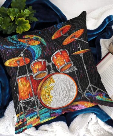 Percussion Rhythm Quilted Pillow Cover — Bold Music-Themed Decorative Sham, Drum Instrument Print, Accent For Studio Or Bedroom