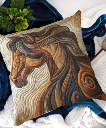 Dreamy Mane Horse Quilted Pillow Cover — Elegant Equestrian Throw Pillowcase With Majestic Horse Art For Bedroom & Stable Decor