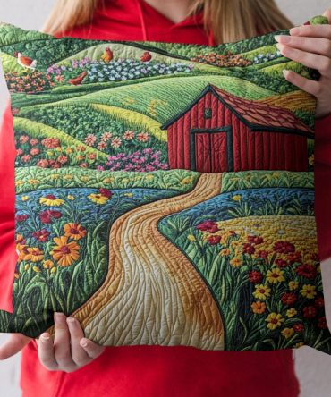 Country Charm Quilted Pillow Cover — Rustic Farmhouse Decorative Pillowcase For Sofa & Bed, Textured Quilted Pattern, Cozy Easy-Care Home Accent