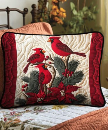 Crimson Wings Quilted Pillowcase Cover — Bold Red Winged Design Quilted Pillow Sham, Dramatic Decorative Accent For Modern Bed & Sofa