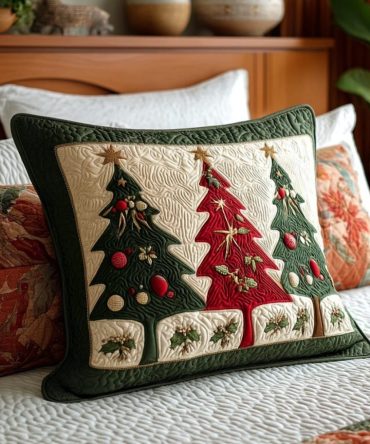 Holly Forest Quilted Decorative Pillow Cover — Classic Christmas Cushion Case For Cozy Holiday Sofas, Beds & Rustic Cabin Decor