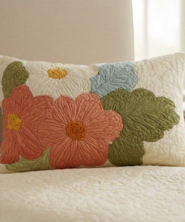 Retro Daisy Patchwork Quilted Pillow Sham — Vintage-Inspired Floral Patchwork, Colorful Cotton, Boho Bedroom Accent, Easy Care