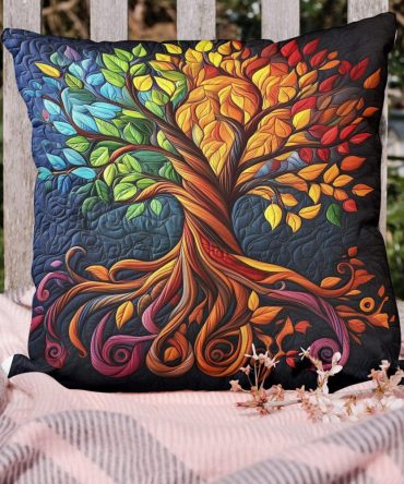 Harmony Tree Quilted Decorative Pillow Cover — Serene Tree Motif, Soft Quilting, Breathable Cotton-Blend Accent For Home & Patio