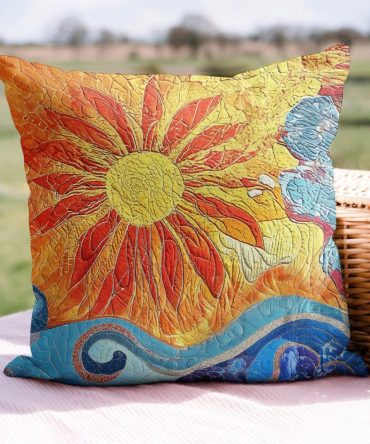 Sunset Blossom Quilted Decorative Pillow Cover — Warm Floral Accent For Sofa & Bed, Plush Quilting, Soft Cotton, Hypoallergenic & Machine-Washable