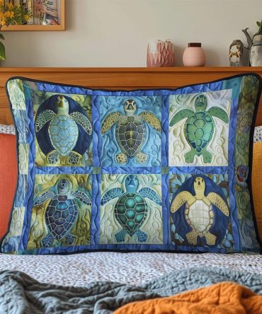 Turtle Tide Quilted Decorative Pillow Cover — Coastal Sea Turtle Throw Pillow Case, Nautical Beach House Accent Cushion, Durable Cotton Blend For Indoors & Patio
