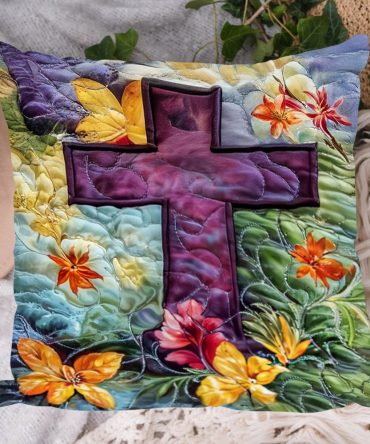Easter Blessings Quilted Pillow Cover — Pastel Floral Spring Throw Pillowcase, Soft Holiday Accent For Living Room & Entryway