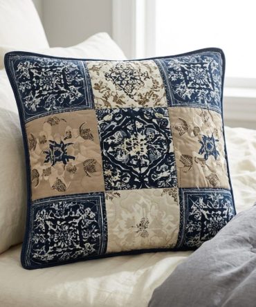 Handmade Vintage Patchwork Quilted Pillow Cover — Soft Decorative Throw Pillowcase For Sofa, Bed, Rustic Home Decor, Machine-Washable