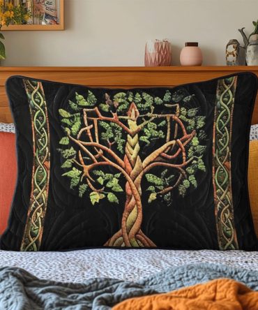 Heritage Celtic Tree Quilted Pillowcase — Intricate Celtic Tree Motif Decorative Cushion Cover, Boho Heritage Design, Soft Quilted Cotton-Blend