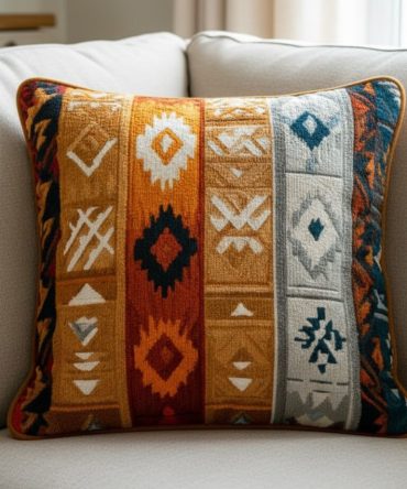Desert Stripes Quilted Pillow Cover - Earth Tone Cotton Sham With Southwestern Stripe Pattern For Boho & Minimalist Bedrooms