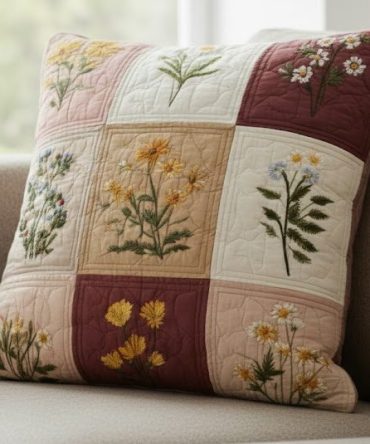 Rose Cottage Quilted Pillow Cover - Vintage Floral Cotton Sham For Classic Cottage & Romantic Bedroom Decor, Soft Quilted Texture