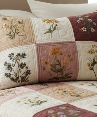 Rose Cottage Quilted Pillowcase – Floral Decorative Pillow Sham With Vintage Rose Pattern, Soft Cotton Blend For Romantic Bedroom & Cottage Style