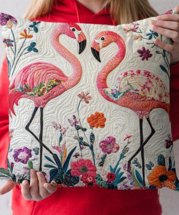 Tropical Escape Flamingo Quilted Pillow Cover - Island Flamingo Print Pillowcase, Breathable Quilting, Bright Tropical Accent For Home