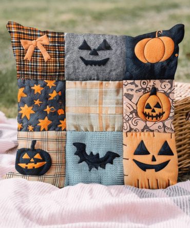 Spooky Season Halloween Quilted Throw Pillow Cover — Festive Haunted Motifs, Soft Durable Fabric, 18X18In Seasonal Decor