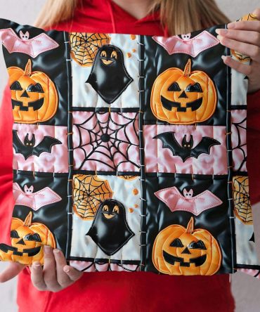 Spooky Skeleton Halloween Quilted Throw Pillow Cover — Playful Skeleton Art, Soft Quilted Texture, 18X18In Festive Home Accent