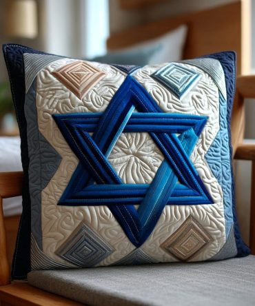 Star Of David Quilted Pillow Cover - Elegant Cotton Throw Pillowcase For Jewish Holidays, Synagogue & Home Décor, Celebratory Accent