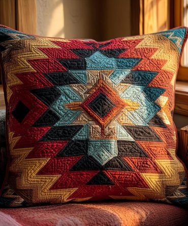 Ancient Tribal Sandstone Quilted Pillow Cover - Earth-Tone Cotton Throw Pillowcase For Boho, Desert & Ethnic Inspired Home Accents
