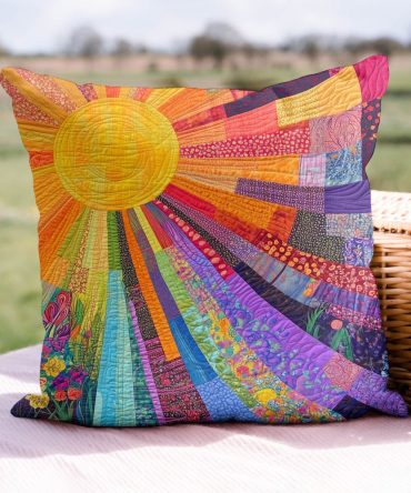 Cheerful Sunshine Bright Quilted Throw Pillow Cover — Sunny Botanical Pattern, Soft Cotton Blend, 18X18In Vibrant Home Accent