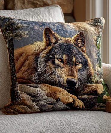 Wilderness Wolf Quilted Pillow Cover — Nature-Inspired Accent For Cabin & Lodge, Soft Quilted Throw Pillowcase, Gift Idea