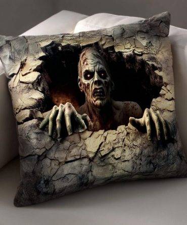 Cracked Zombie Stone Quilted Throw Pillow Cover - Haunted Stone Effect, Distressed 3D Print, Quilted Accent For Gothic & Halloween Décor